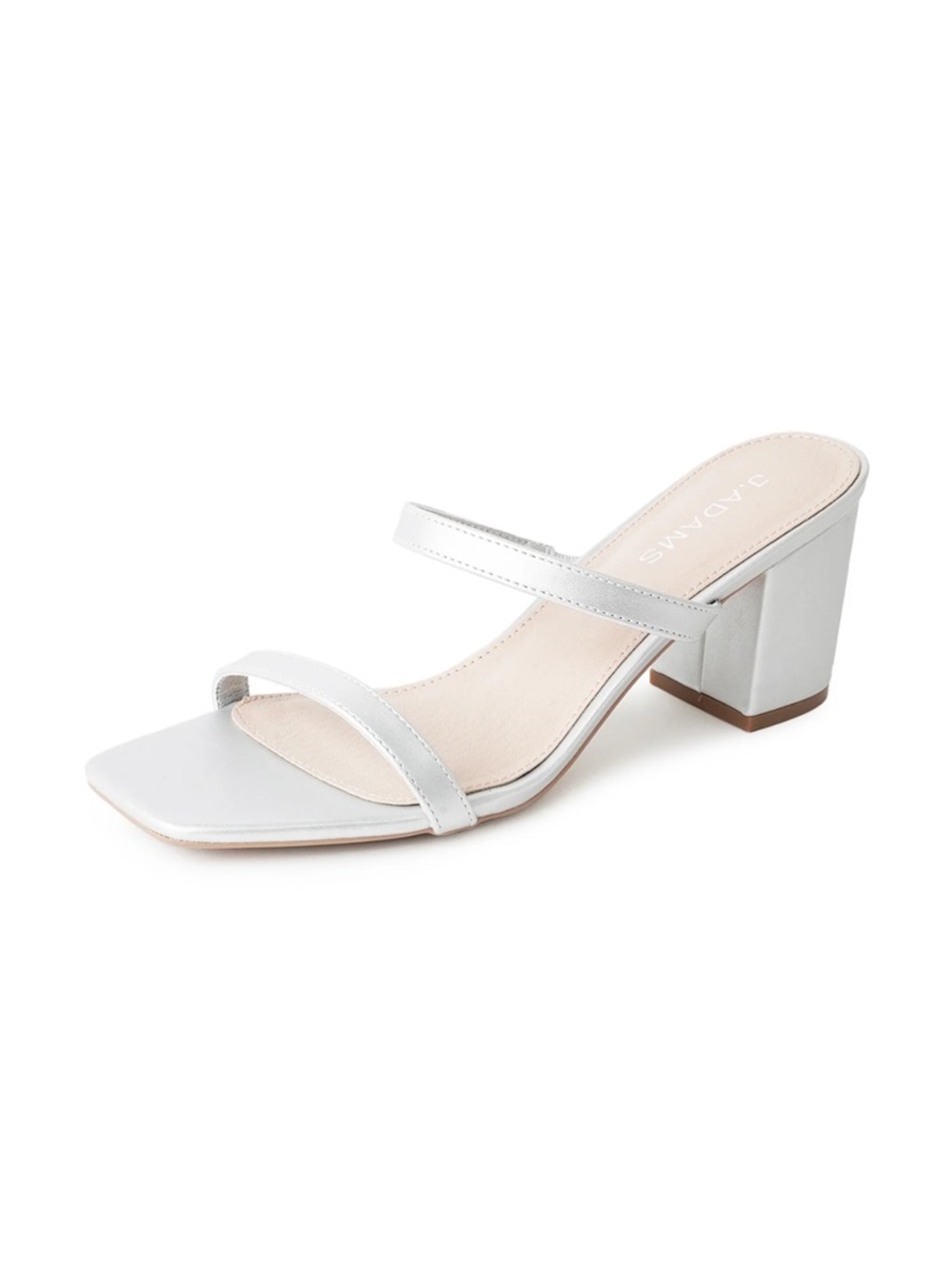 JADAMAS White Two-Strap Block Heel Mule
